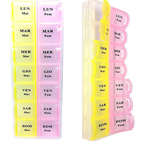 PortaPillole Settimanale in Italiano 14 Scomparti Verticali 2 Scomparti Giornalieri (ITALIANO) - 1 PEZZO - Porta Pillole Pastiglie Medicine Integratori