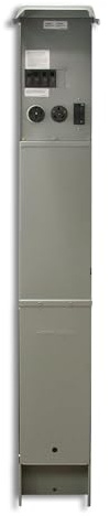 Midwest U075CP6010 100A RV Power Pedestal • 100 Amp Main Breaker, 5-Space, 10-Circuit, 240 V • Single Head • Earth Burial • NEMA 3R Outdoor Enclosure • Includes 20A, 30A & 50A Receptacles