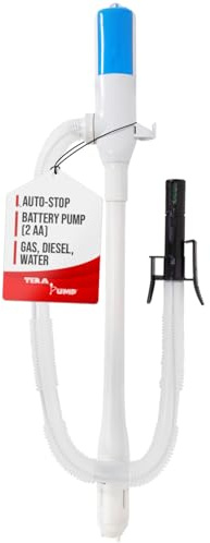 TERA PUMP Automatic Portable Battery Operated Fuel Transfer Pump w/Auto Stop Sensor & Nozzle Clip, Powerful Hand Fuel Pump- Quick Liquid Transfer at 2.4 Gal/Min (2 AA Batteries, Not Included)