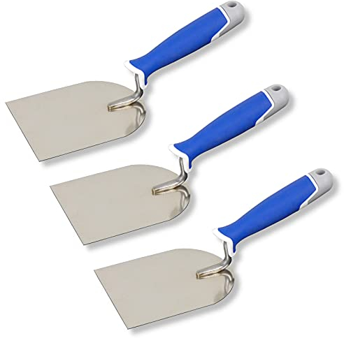 DEWEPRO 3er Set Gipserspachtel 100mm – Stuckateurspachtel Mit Edelstahlblatt – Spachtelkelle Mit Ergonomischem 3-Komponenten-Griff – Rostfreie Putzkelle Für Gips, Putz & Mörtel – Profi Handwerkszeug