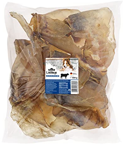 Dehner Lieblinge Hundesnack, Leckerli 100 % natürlich, Kausnack für ausgewachsene Hunde, Rinderohren, 660 g