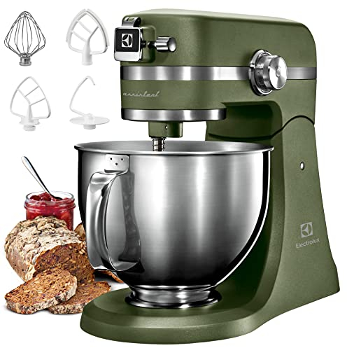 Electrolux EKM5550 Impastatrice Planetaria in Acciaio Inox, Motore 1200W e 10 Velocità, con Frusta e Coperchio, 360x370x210mm, Verde