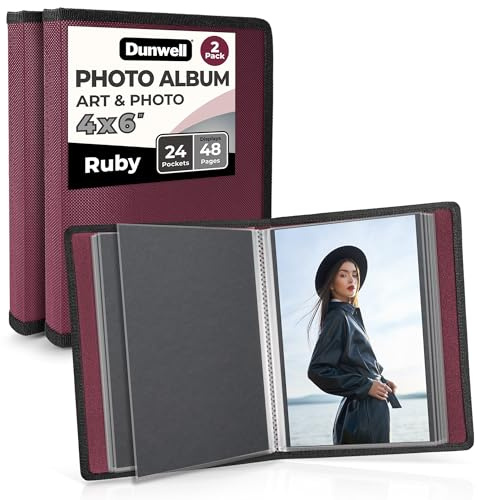Dunwell 4x6 Photo Album & Art Portfolio Binder, 24 Clear Sleeves, Ruby
