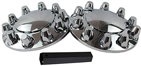 JIUXI ABS Chrome Plastic Front Axle Cover Kits with 33mm Thread-on Nut Covers for Semi Trucks in Pairs (Standard)