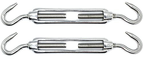 M4 x 58mm Hook & Hook Turnbuckles Wire Tensioner Strainer Closed Hook Threaded Hook A4 Marine Grade Stainless Steel (Pack of 2) X05B
