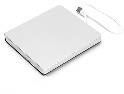 Extern DVD -enhet, USB 2.0 Bärbar CD/DVD -enhet/DVD -spelare för Bärbar CD -ROM -brännare Kompatibel med XP/Wind10/Vista/7/Linux/OS X(Silver)