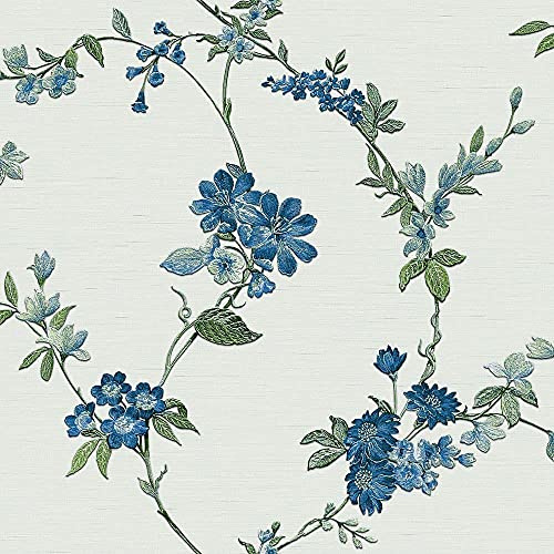 YöL Full Roll Duck Egg Blue Floral Wallpaper Textured Embossed Metallic Paste The Wall Vinyl