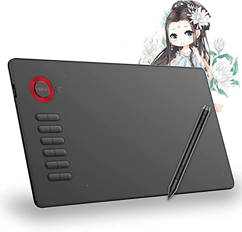 Tavoletta Grafica, Supporto Linux e Chrome OS, 12 Tasti Personalizzabili e 8192 livelli di Penna senza Batteria, VEIKK A15 Tavoletta Grafica per PC Mac con Guanto per Android Windows - Rosso