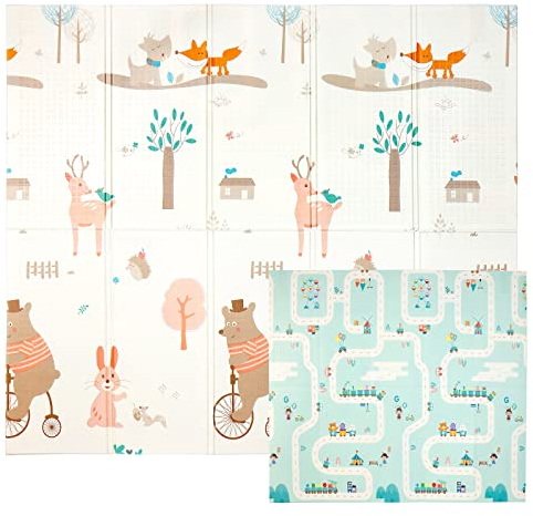 CCLIFE Krabbelmatte Baby Spielmatte Kinder 196x176x1cm Faltbar Spielteppich Spielunterlage Groß Rutschfest Beidseitig Tragbar Wasserdicht Innen Außen Bunt