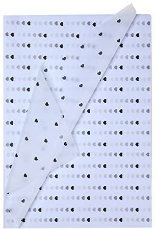 Schwarz-weißes Seidenpapier, Herzmuster Blumen Geschenkpapierbögen, Hochzeitstag, koreanischer Blumenstrauß, Verpackungsmaterialien, 28 Blatt, Schuhe, Kleidung, Packpapier, DIY Handwerk (3 weiße +