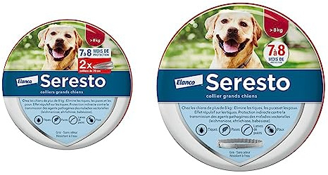 Seresto Chien – Colliers Anti-Puces et Anti-Tiques pour Grands Chiens – Plus de 8 kg – 2 Colliers & Elanco Sante_Soin_du_Corps SERESTO Chien - Collier Anti-Puces et Anti-Tiques pour Grands Chiens