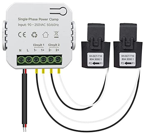 Nvanvmm Tuya Smart WiFi Contatore di Energia 80A con Morsetto Trasformatore di Corrente KWh Monitor Potenza Statistiche Elettricità 90-250V(2CT)