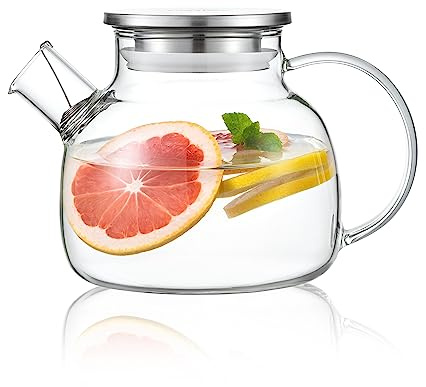 CnGlass Glass Teapot 900ml/30.4oz Stovetop Safe with Stainless Steel Lid,Clear Teapot with Removable Infuser,Borosilicate Tea Pot for Loose Leaf and Blooming Tea