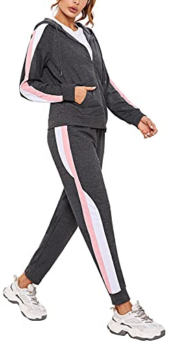 Litherday Tuta Donna Invernale Completo Sportivo Elegante in Cotone con Felpa e Pantaloni, Abbigliamento Donna per Jogging, Yoga, Fitness e Casa Grigio Scuro L
