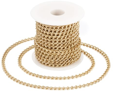Boutigem Catene a maglia barbazzale in alluminio dorate, con bobina, 6 x 4 x 1,1 mm, per la creazione di gioielli fai da te