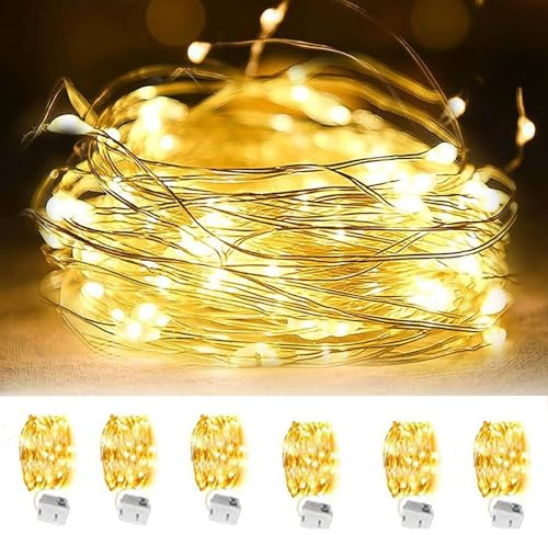 SIXIUDIA Fairy Lights, Battery Operated Micro Fairy Lights 6Pcs2m 20 Warm White LEDs ，Small Warm White String Lights for Bedroom Outside Jars Decorations