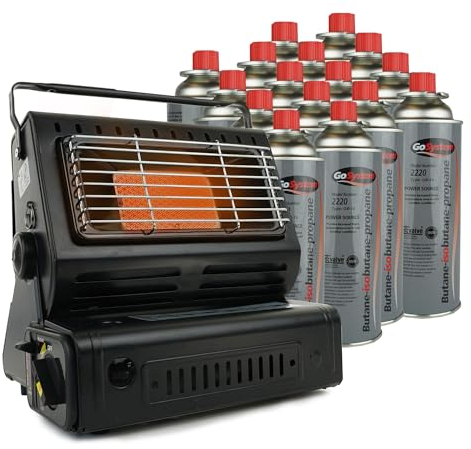 Eurocatch Calefactor de gas - Incl. 16 Bombonas de gas - Estufa - Calentador de patio - Calentador Portátil - Ajustable - Butane