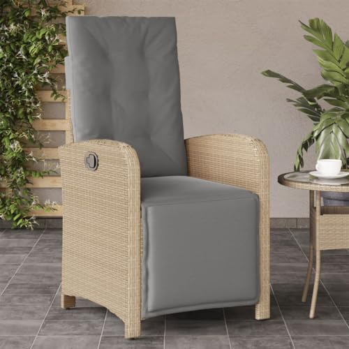 Festnight Sillón Reclinable de Mimbre para Exteriores con Cojines, Sillón Reclinable Jardín, Sofá de Ratán Ajustable Automático, Resistente a los Rayos UV,Beige Mezcla-2(con reposapiés)