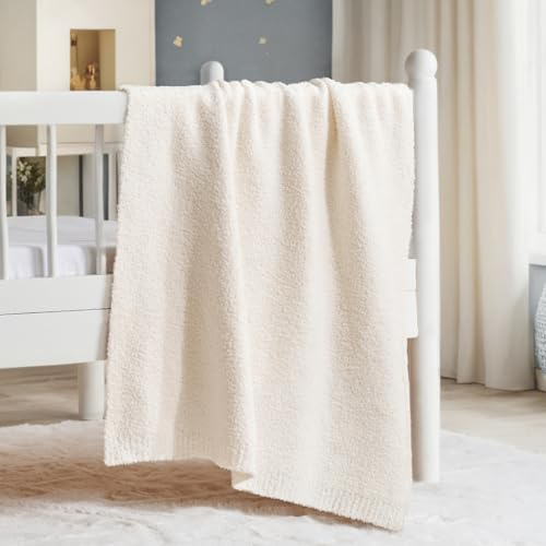 EVERGRACE Soft Plush Baby Blanket for Boys Girls, Double-Sided Fleece Fuzzy Toddler Nursery Blanket Lightweight Warm Cozy Throw Blanket for Baby Crib, Couch, Bed, Ivory White, 50x60