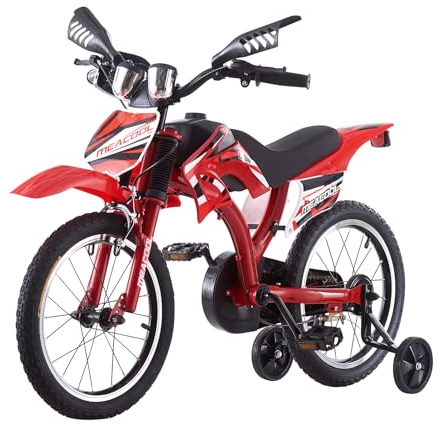 BSTSEL 16/18/20 Bike Motocross Dazzling Motorcycle Bike Simulated Motorbike Sound Bicycle Gift with Removable Stabilisers Wheels (Red, 18 inch Wheels)