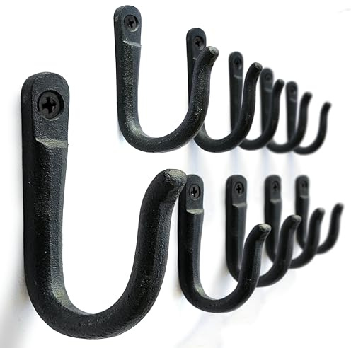 Ambipolar Railroad Spike Iron Coat Hooks 10 Pack Multi-Purpose Heavy Duty Hooks Wall Mounted Farmhouse Vintage Hanging Coats, Bags or Pots in Pantry Black