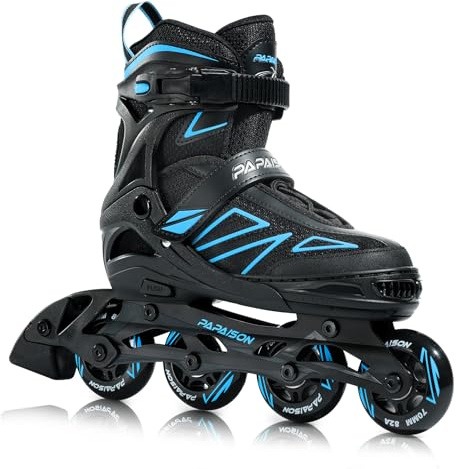 PAPAISON Boys Inline Skates Ages 5-8 8-12, Adjustable Size Beginner Roller Skates Blades for Kids Youth (Blue, Medium - Big Kid (1-4 US))