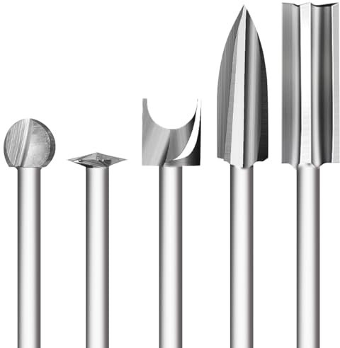 Zaxiva Lot de 5 fraises à bois compatibles avec outil rotatif Dremel - Lot de 5 couteaux de sculpture sur bois - Avec tige de 1/8 - Pour bricolage, sculpture, gravure, microcarving