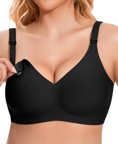QooNoo Still BH Ohne Bügel Schwangerschafts BH Damen Stillen BHS Große Brüste Baumwolle Schlaf Still-BHS(Schwarz,M)