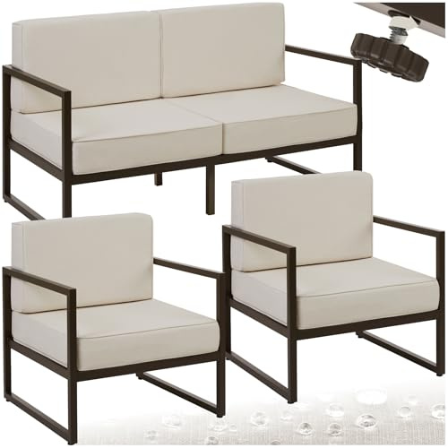 tectake® Divano Lounge da Giardino Comosa, 4 Posti, Cuscini Extra Spessi, Telaio in Acciaio, Rivestimenti Idrorepellenti Rimovibili, Piedini Regolabili, Montaggio Rapido