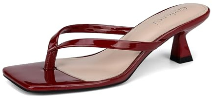 Goderci Kitten Flip Flop Thong Low Heels for Women Square Open Toe Slip On Heeled Sandals(8,Burgundy)