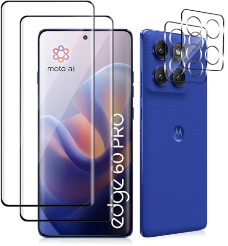 MokaZii Härdat glas kompatibelt med Motorola Edge 60 Pro 5G, [2+2 st] Skärmskydd + kameraskydd, bubbelfritt 9H HD anti-repor skärmskydd för Motorola Edge 60 Pro