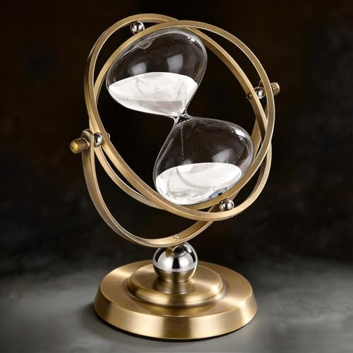 Brass Hourglass 60 Minute, 720° Rotating Vintage Metal Sand Timer, Large White Sand Watch 60 Min, Unique 1 Hour Glass Sand Clock for Gifts, Wedding, Home, Desk, Office Decoration,Adults (White)