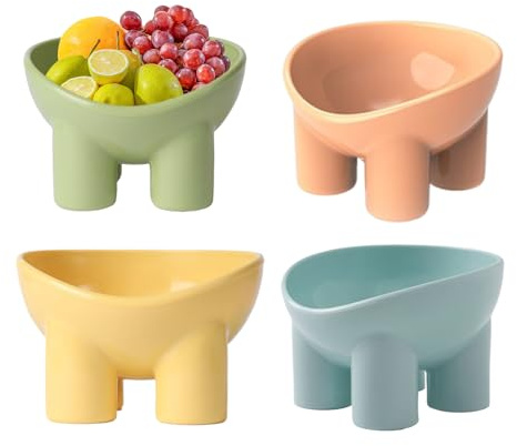 Raised Cat Bowls Set Of 4 Elevated Cat Food Bowl With Neck Guard – Non-Skid Slanted Pet Dishes, Elephant Leg Design For Stability, Easy To Clean Snack & Water Plates Suitable For Indoor Cats & Small D