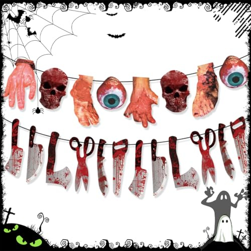 OIXEYA 2pcs Pancarta de Halloween con cuchillos, Decoraciones de Halloween para el hogar y el exterior