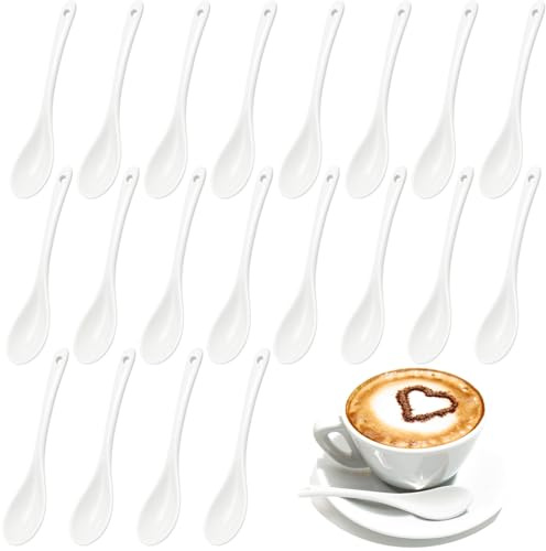 Ferenando Set di 20 Cucchiaini da Caffè in Ceramica Bianca, 13 x 2.5cm Cucchiaio in Ceramica, Cucchiaini da Te, Cucchiaio per Miele, Confettata, Caffe, Dessert, Adatto per Ristoranti e Caffetterie