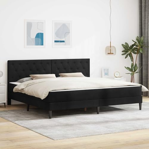 Zentexion Sängram med madrass och sänggavel svart sammet för kejsarsäng 200 x 200 cm, ribbotten, skumkomfort skum, förvaringsutrymme för sovrum och gästrum