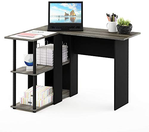 Furinno Abbott L-Shape Writing Desk, Computer Desk with Bookshelf, French Oak/Black, 104.5 (W) x 73.51 (H) x 87.5 (D) cm