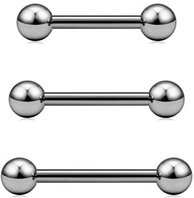 Cizme 3 x Titanium Tongue Bars Set 14G 12/14/16 mm Straight Barbell Tongue Rings Piercing Jewellery, Titanium, Titanium