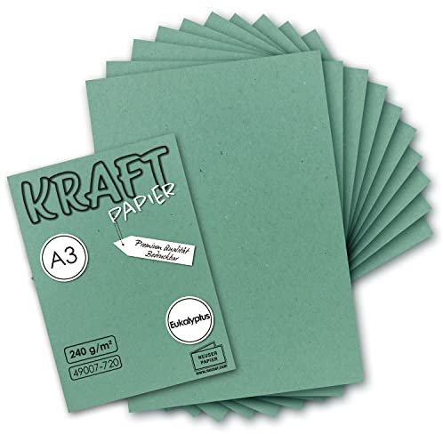25x Vintage Kraftpapier in Eukalyptus-Grün - DIN A3-29,7 x 42 cm - 240g - natur Recycling-Karton - nachhaltig ökologisch Bastel-Karton Einzel-Karte - UmWelt by GUSTAV NEUSER