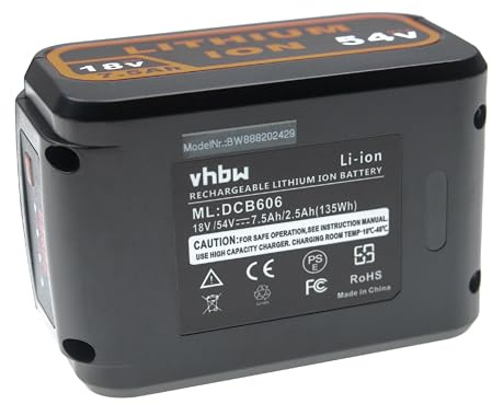 vhbw Akku Ersatz für DeWalt DCB546, DCB547, DCB548, FlexVolt für Elektrowerkzeug (7500 mAh, Li-Ion, 18 V / 54 V)