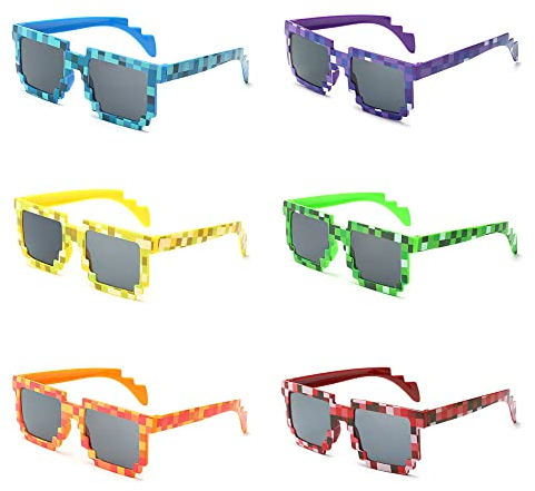UYUYong 6 Paare Pixel Sonnenbrille Bunt Thug Life Brille Lustige Partybrille Erwachsene Kinder Mosaikgläser Coole Brille für Halloween Karneval Cosplay Geburtstagsparty -6 Farben
