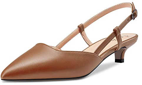 Aachcol Donna Basso Gattini Tacco Heel Pumps a Punta Cinturino alla Caviglia Slingback Dress Scarpe Sandali Ufficio Feste da Matrimonio Matte Marrone 3.5 CM 43 EU