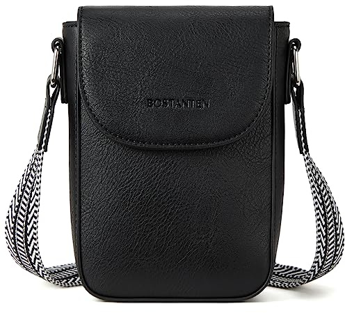 BOSTANTEN Handy Umhängetasche Damen, Handytasche zum Umhängen Leder, Handytasche mit Geldbörse zum Umhängen, Handtasche damen umhängetasche Schwarz