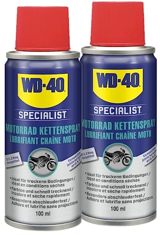 WD-40 Specialist Motorrad Kettenspray 100ml, Kettenöl, Kettenpflege, Pflegemittel (2x100 ml)