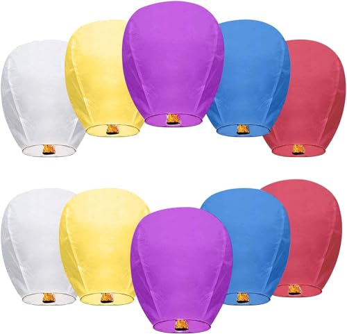 Sky Chinese Lanterns 10Pcs Sky Lanterns to Release in Memory Love Color Large Memorial Paper Lanterns Birthday Wedding Funeral Christmas to Make Wishes(Color-10pcs)
