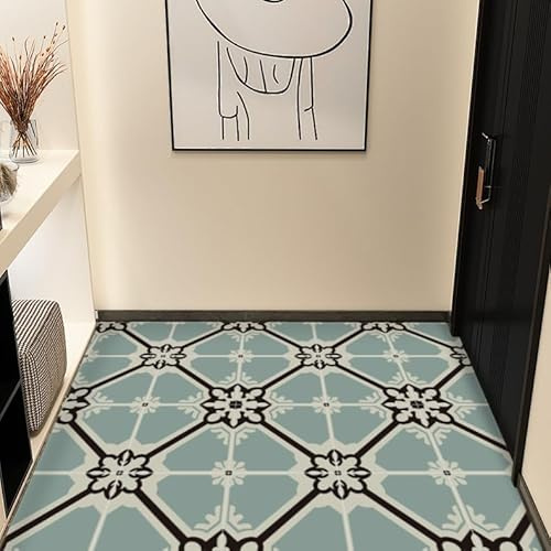 Alwayspon Vinylgolv, retro blå självhäftande golvplattor överföring för badrum kök, stänkskydd, skala av och klistra fast vinyl golvplattor klistermärke, 24 st x 20 cm/8 tum