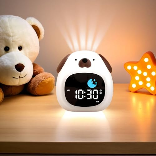 xinjinhju Bambini Sveglia Luce Notturna con 9 Colori di Luce e 6 Rumori Bianchi, Orologio Digitale per L'allenamento del Sonno, Luminosità e Suono Regolabili, Regali per Ragazzo Ragazza - Cane