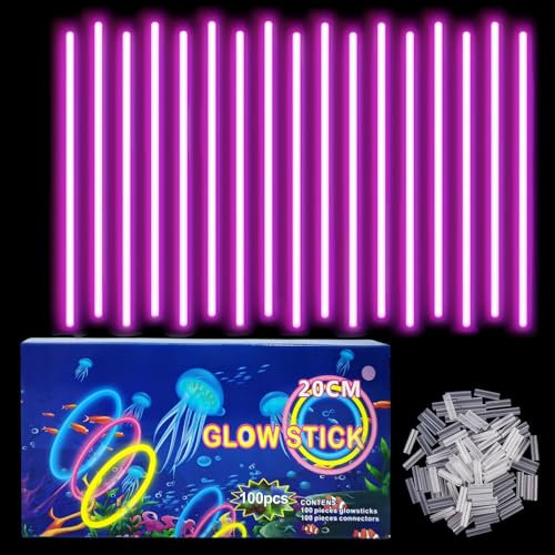 COSORO 100 Bracelet Fluorescent Lumineux Rose Enfant Adulte,Bâtons Fluo avec 100 Connecteurs,Lunettes Fluo Bracelets Fluorescents pour Halloween,Noël, Anniversaires,Mariage,Fournitures de Fête Sombre