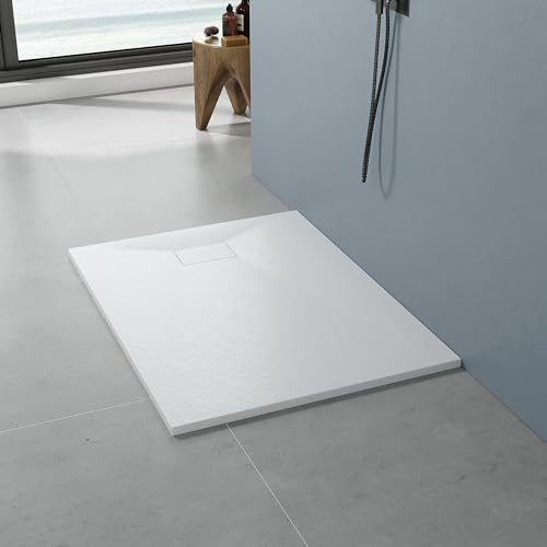 AQUABATOS SMC Duschwanne 120x80 cm Weiß Eckig Quadratisch Duschtasse Duschbecken Brausewanne Brausetasse Rutschfest Bodengleich Ebenerdig Steinoptik Schieferoptik (Ablaufgarnitur nicht Inklusive)