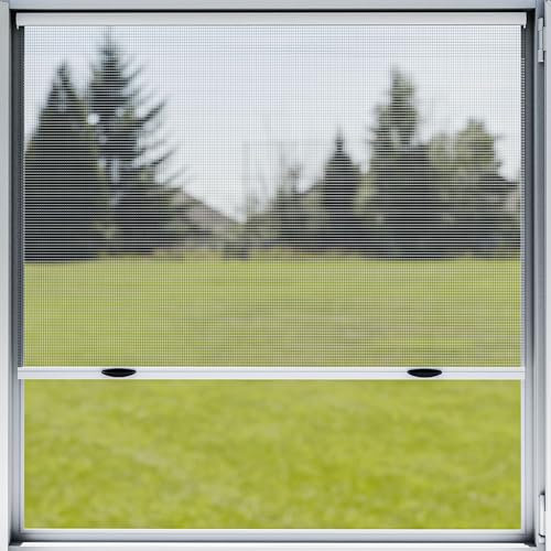 Amig - Moustiquaire enroulable pour fenêtres | Aluminium blanc et maille en fibre de verre grise | Installation facile | Protection contre les insectes | 120 x 120 cm | Durable et respirant